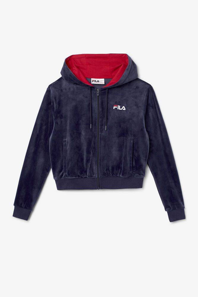 Fila Zura Velour Navy Jacket Womens - NZ 38024-DPUH